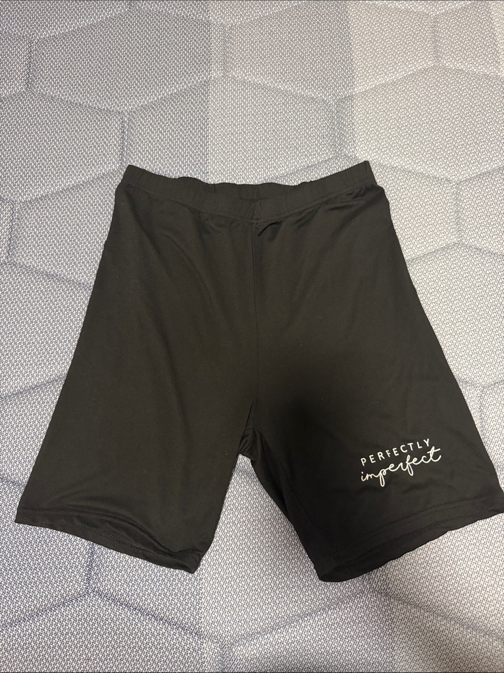 SHEIN Black Bike Shorts with 'Perfectly Imperfect' Script